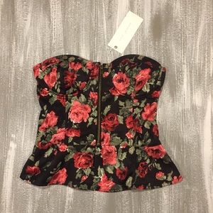 Roses Zippered Bustier Style Strapless Top